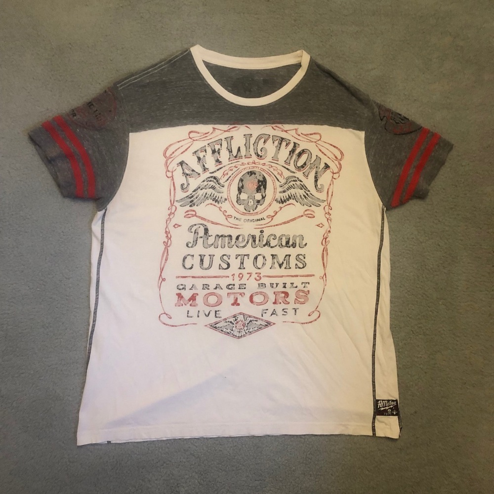 Affliction American Customs Graphic T-Shirt Y2K MMA Skull Mens XL/XXL